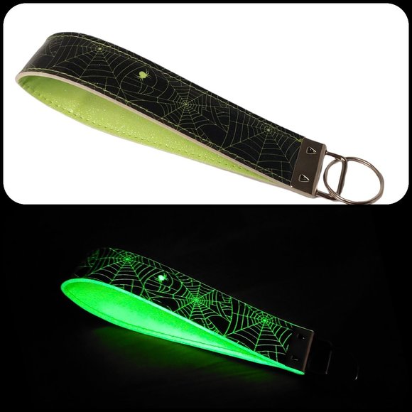 Glow in the Dark Key Lanyard Wristlet Strap Made in USA Rainbow Spiderweb Goth - Picture 2 of 8